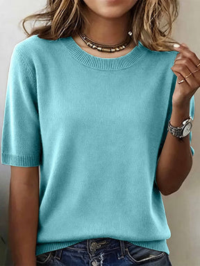 Winter Rundhals-Sweater Weiß kurzarm – eleganter Layering-Pullover