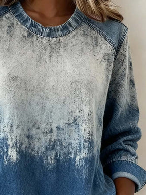 Kuscheliger Winter Sweater im Denim Look Blau-Weiß
