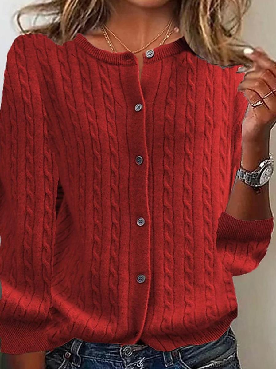 Red Plain Long Sleeve Cardigan - Herbstshafter Stil & Komfort