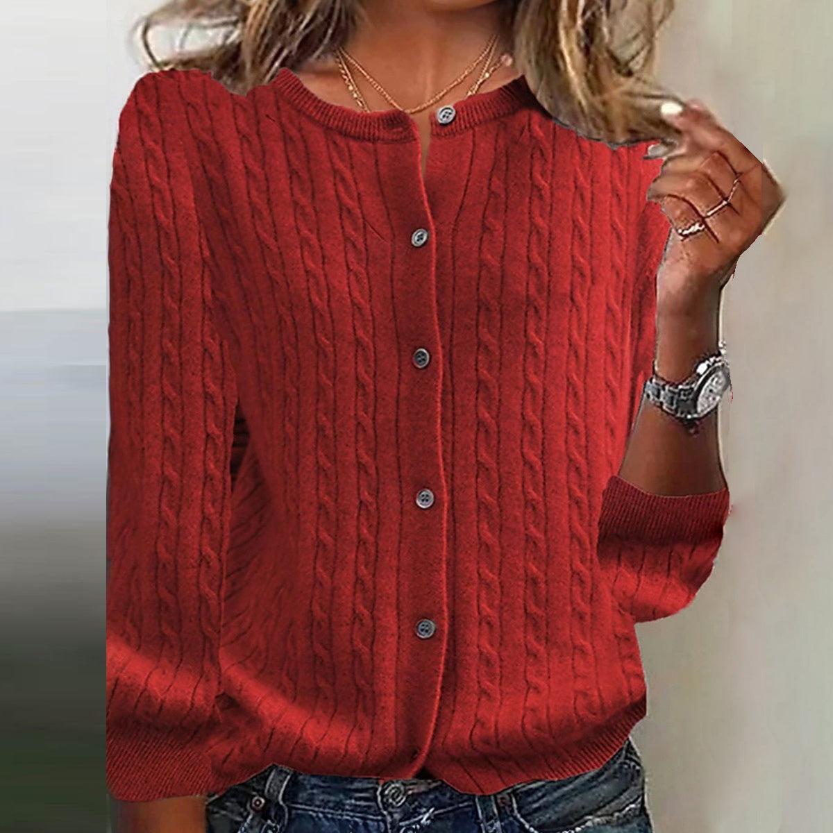 Red Plain Long Sleeve Cardigan - Herbstshafter Stil & Komfort