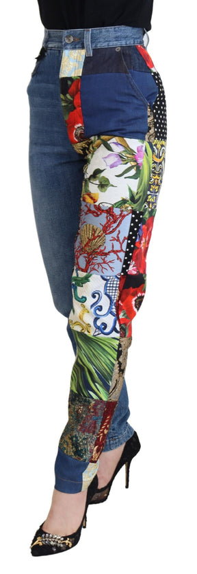 Dolce & Gabbana Blaue Jacquard Majolika Jeans mit hoher Taille