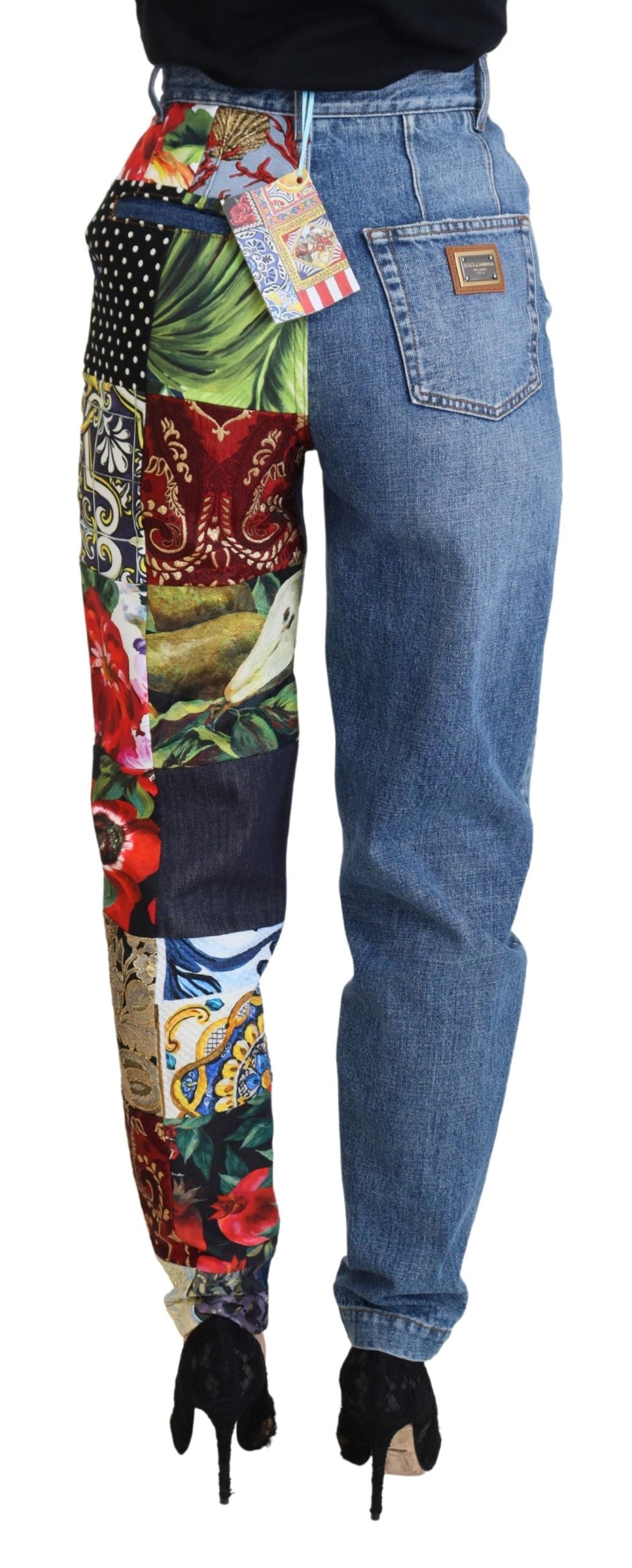 Dolce & Gabbana Blaue Jacquard Majolika Jeans mit hoher Taille