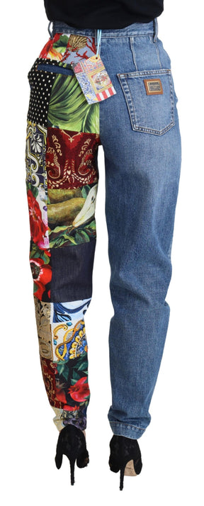 Dolce & Gabbana Blaue Jacquard Majolika Jeans mit hoher Taille