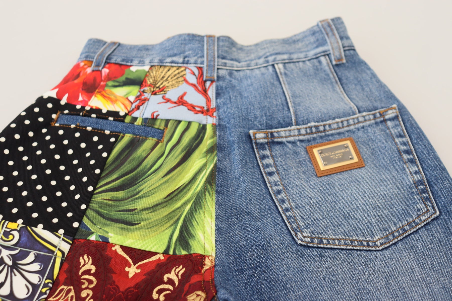 Dolce & Gabbana Blaue Jacquard Majolika Jeans mit hoher Taille