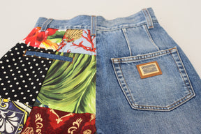 Dolce & Gabbana Blaue Jacquard Majolika Jeans mit hoher Taille