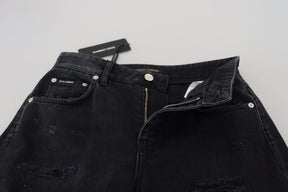 Dolce & Gabbana Schwarze zerfledderte Denim-Jeans mit hoher Taille aus Baumwolle