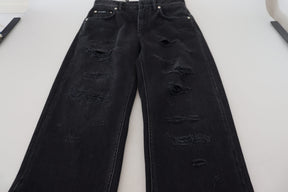 Dolce & Gabbana Schwarze zerfledderte Denim-Jeans mit hoher Taille aus Baumwolle