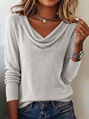 Kuscheliges Damen Winter Longsleeve mit Wasserfallausschnitt
