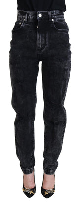 Dolce & Gabbana Schwarze Denim-Jeans mit hoher Taille aus gewaschener Baumwolle