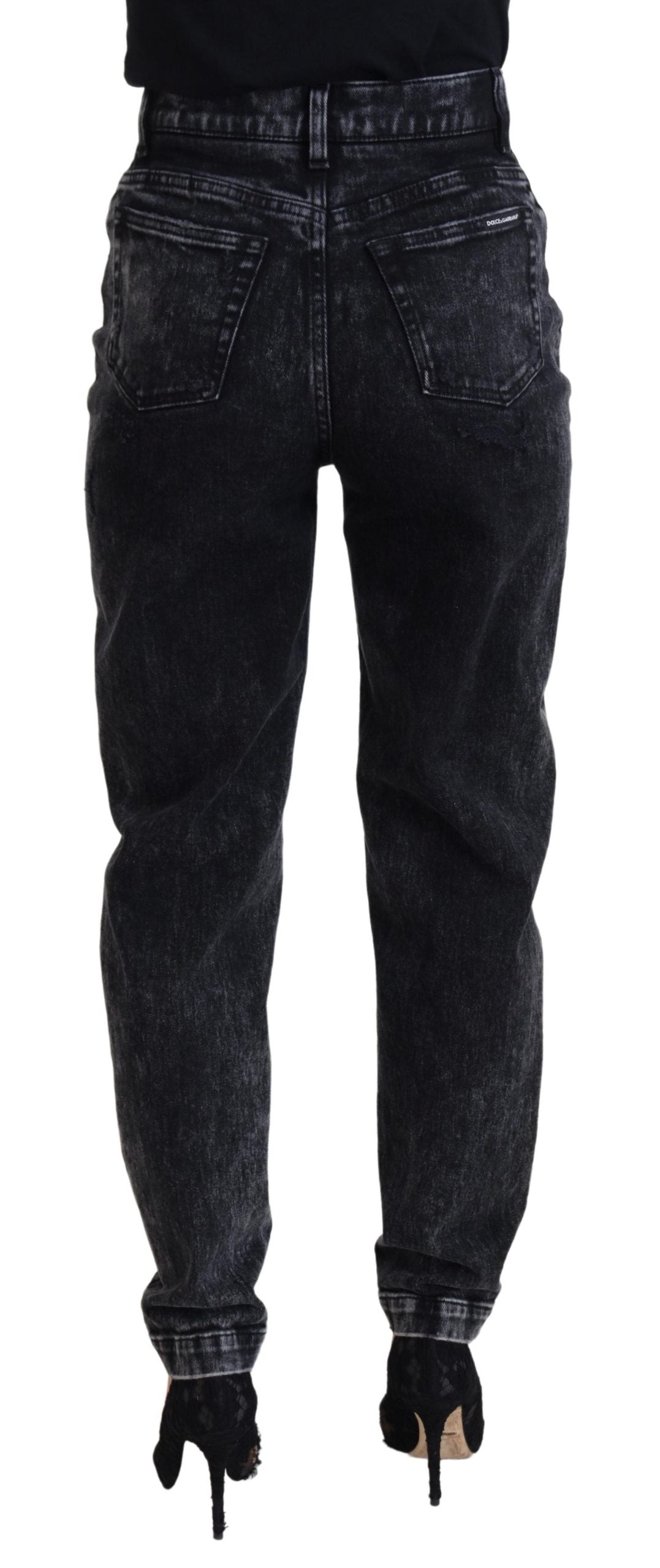 Dolce & Gabbana Schwarze Denim-Jeans mit hoher Taille aus gewaschener Baumwolle