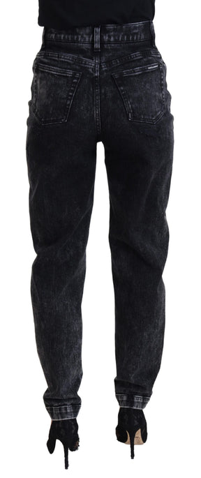 Dolce & Gabbana Schwarze Denim-Jeans mit hoher Taille aus gewaschener Baumwolle