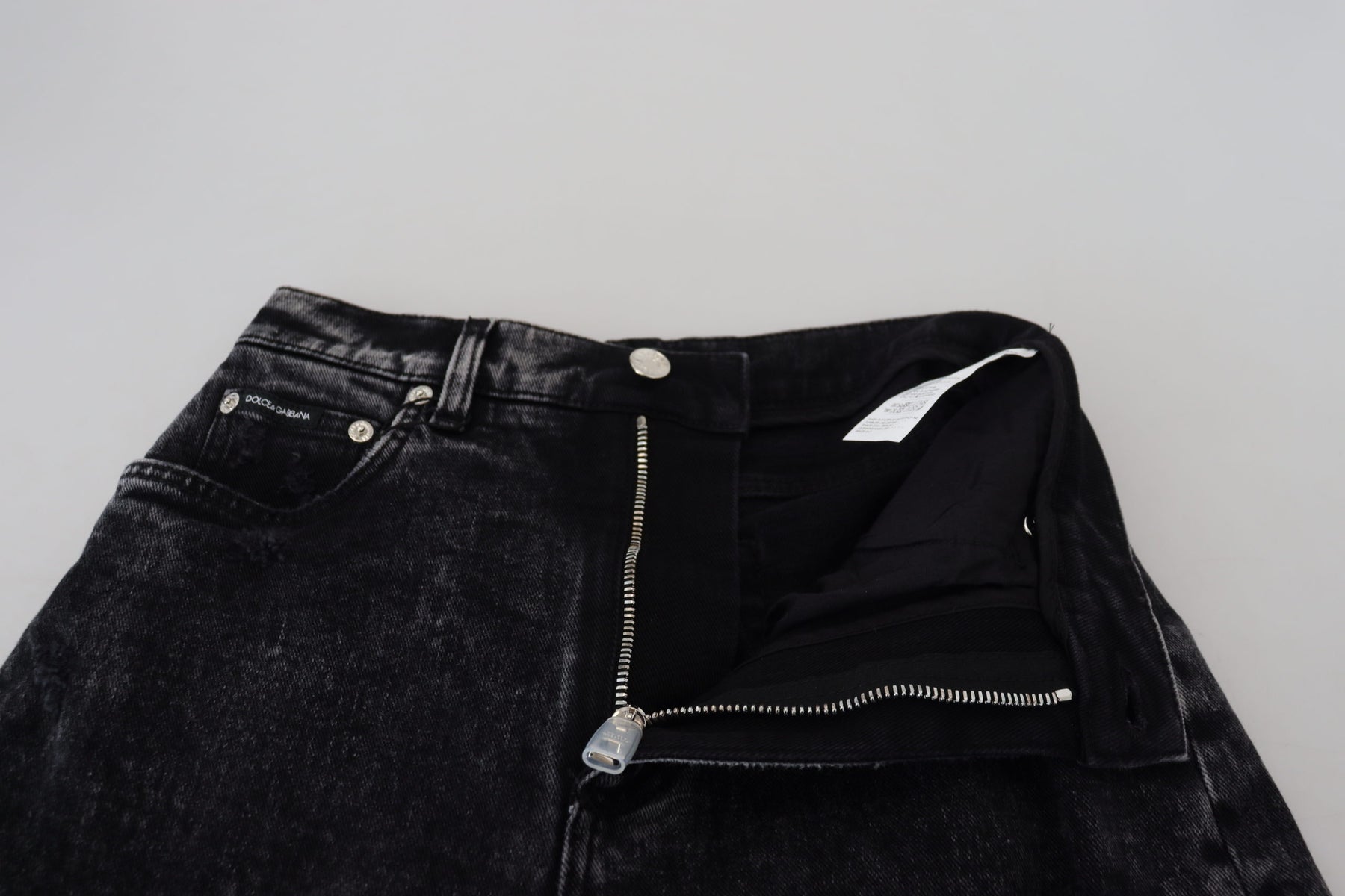 Dolce & Gabbana Schwarze Denim-Jeans mit hoher Taille aus gewaschener Baumwolle