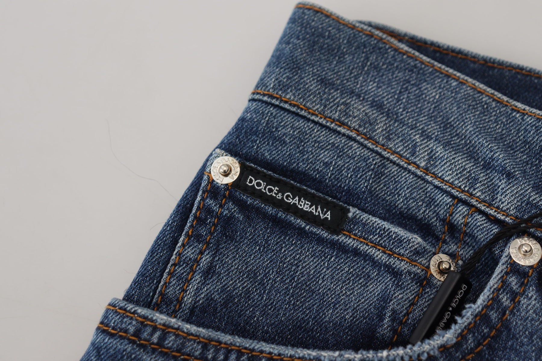 Dolce & Gabbana Blau karierte Skinny Denim Jeans