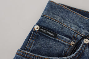 Dolce & Gabbana Blau karierte Skinny Denim Jeans