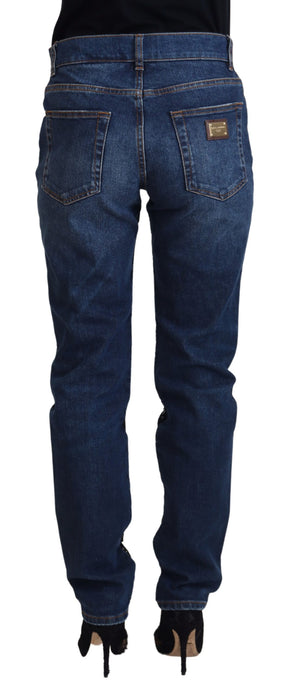 Dolce & Gabbana Schwarze florale Skinny Denim Jeans mit Spitze