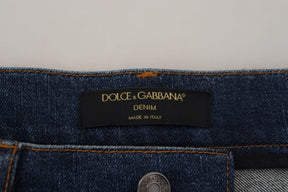 Dolce & Gabbana Schwarze florale Skinny Denim Jeans mit Spitze