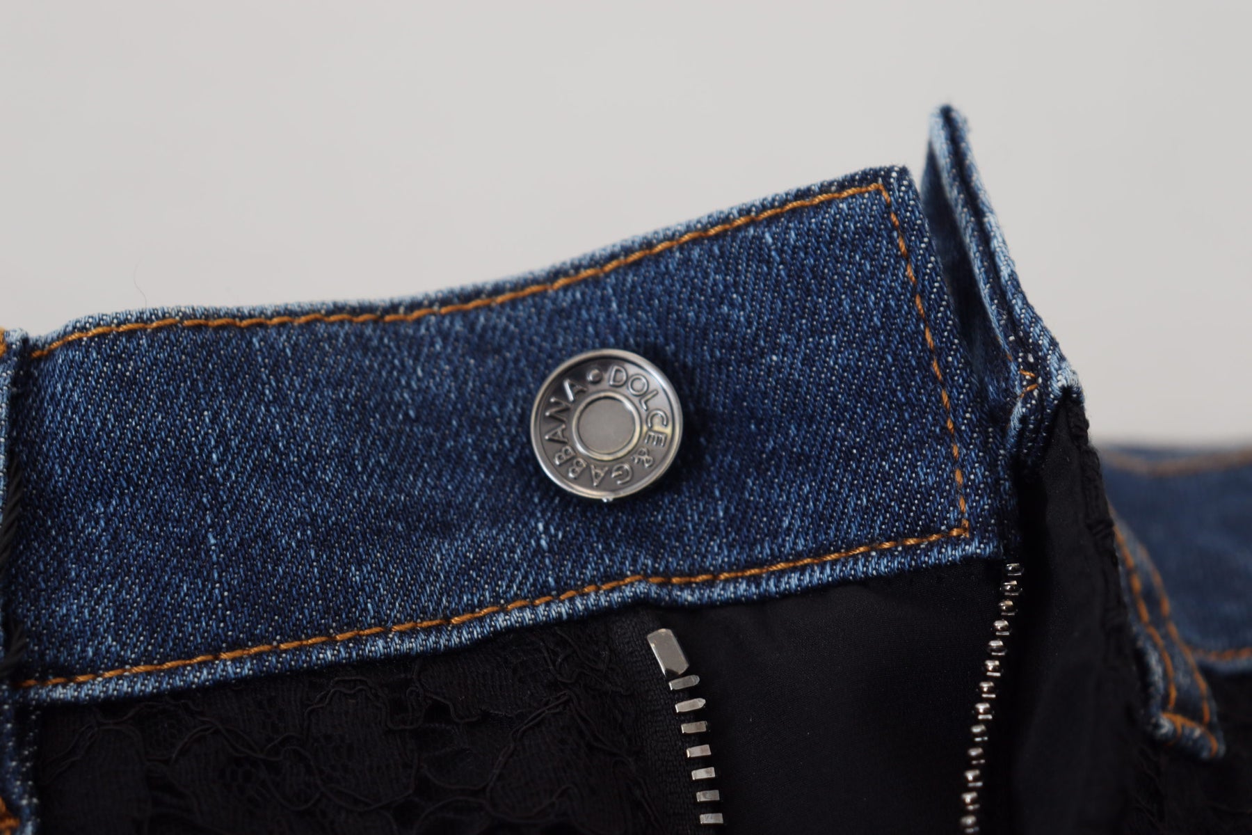 Dolce & Gabbana Schwarze florale Skinny Denim Jeans mit Spitze