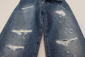 Dolce & Gabbana Blaue, verwaschene, zerfledderte Denim-Jeans aus Baumwolle