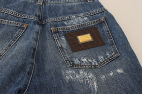 Dolce & Gabbana Blaue, verwaschene, zerfledderte Denim-Jeans aus Baumwolle