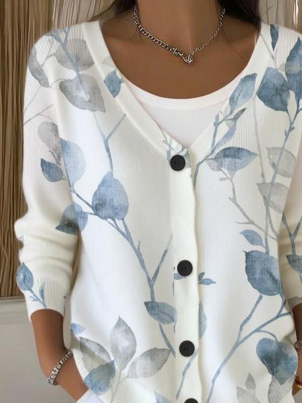 Herbstlicher Dreamy V-Neck Sweater mit Pflanzenprint - Ihr Must-Have für kuschelige Tage