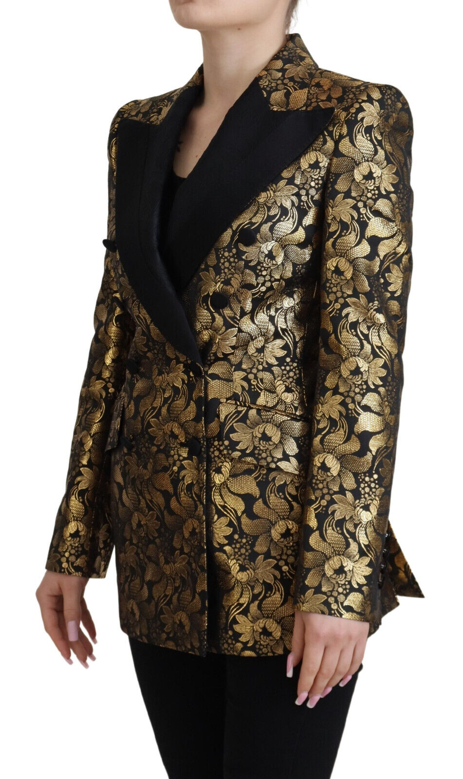 Dolce & Gabbana Schwarz Gold Jacquard Mantel Blazer Jacke