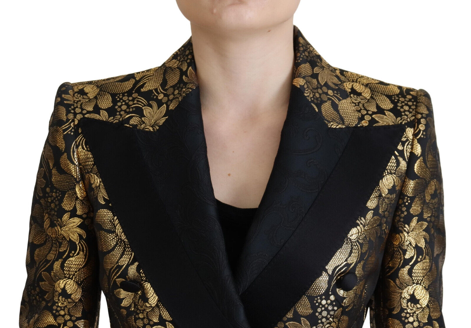 Dolce & Gabbana Schwarz Gold Jacquard Mantel Blazer Jacke
