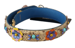 Dolce & Gabbana Beigefarbener Pythonleder-Schulterriemen mit floralen Nieten