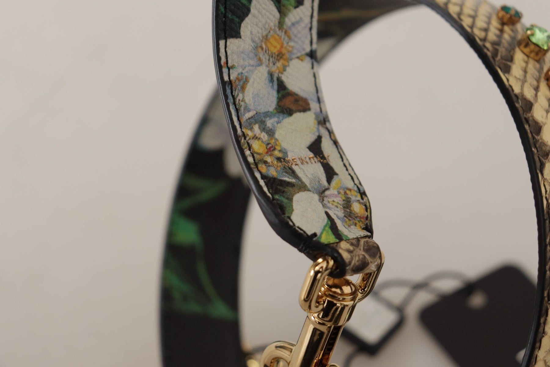 Dolce & Gabbana Beige Exotic Leather Crystals Wende-Schulterriemen