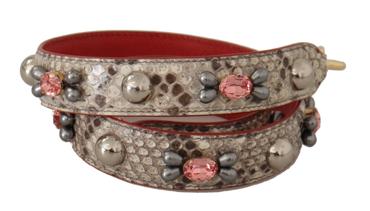 Dolce & Gabbana Beigefarbener Schulterriemen aus exotischem Leder mit Nieten