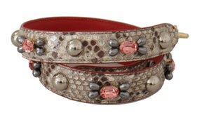 Dolce & Gabbana Beigefarbener Schulterriemen aus exotischem Leder mit Nieten