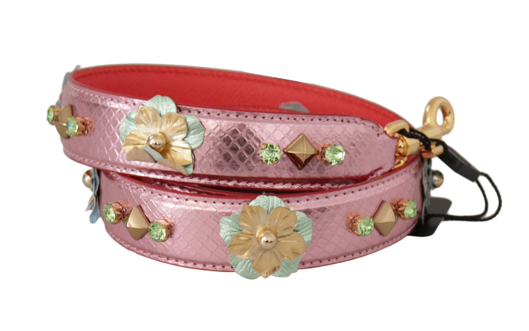 Dolce & Gabbana Metallischer rosa Leder-Nieten-Schulterriemen