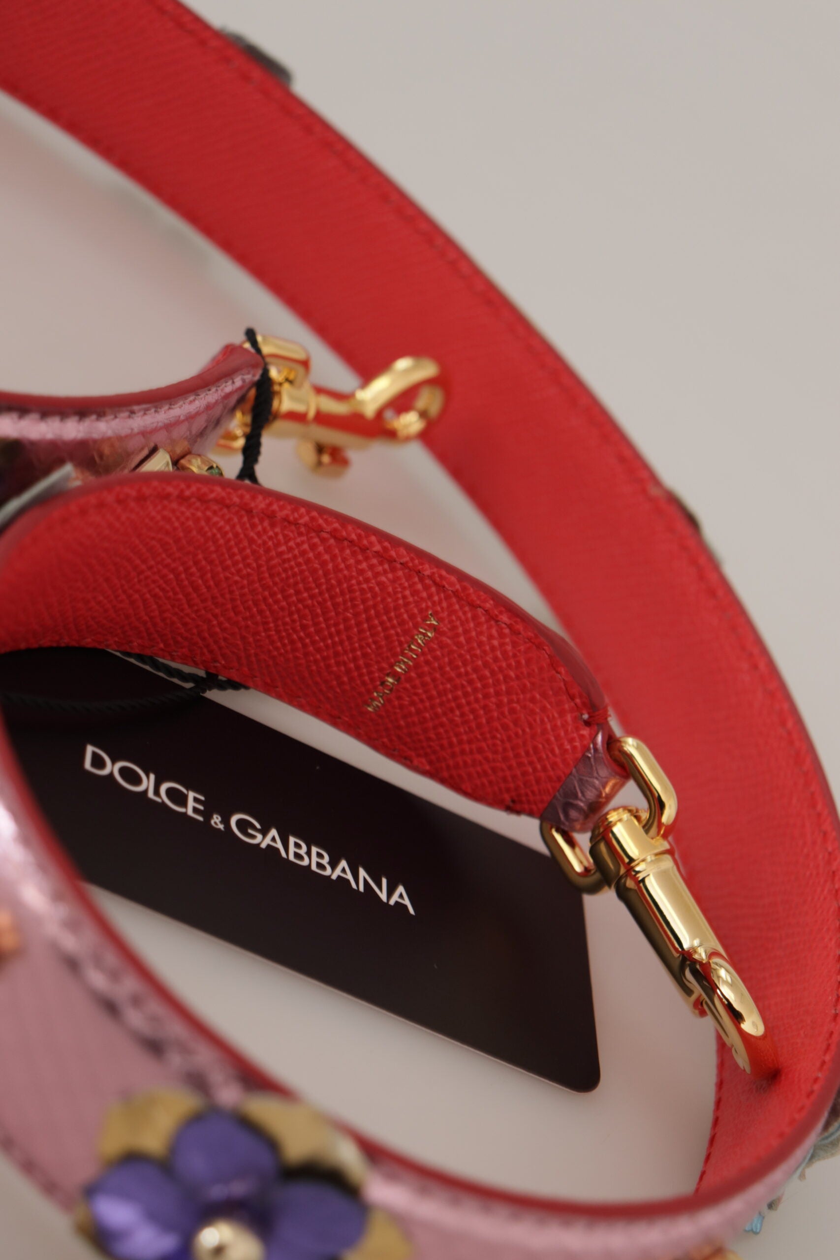 Dolce & Gabbana Metallischer rosa Leder-Nieten-Schulterriemen