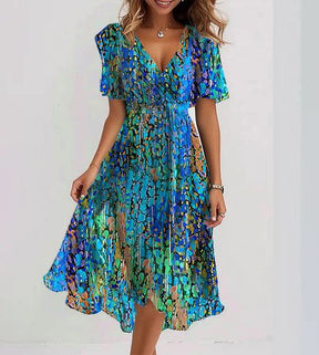 Stilvolles Special Blue Short Sleeve Midi Dress - Perfekt für Herbstsoutfits