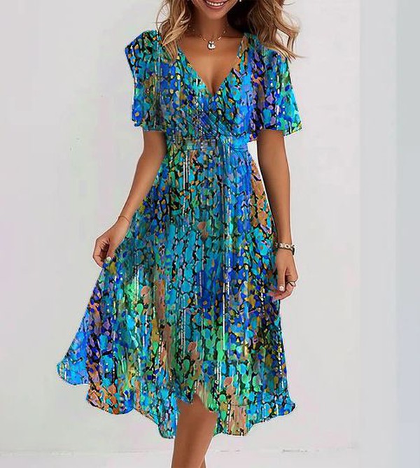 Stilvolles Special Blue Short Sleeve Midi Dress - Perfekt für Herbstsoutfits