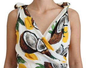 Dolce & Gabbana Weißes Kokosnuss-Print-Mini-Seidenkleid