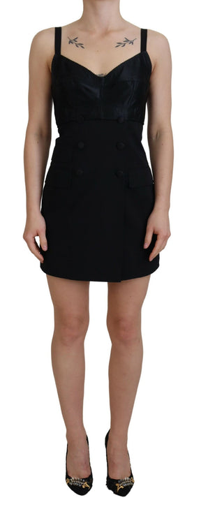 Dolce & Gabbana Schwarzes Stretch-Minikleid aus Wolle in Passform