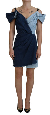 Dolce & Gabbana Zweifarbiges blaues Patchwork-Denim-Minikleid