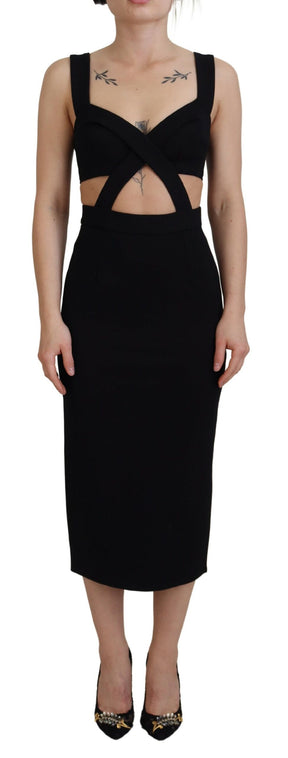 Dolce & Gabbana Schwarzes Viskose Bodycon Etuikleid Midikleid