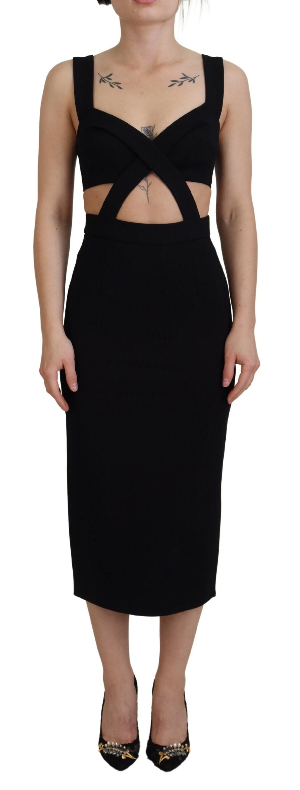 Dolce & Gabbana Schwarzes Viskose Bodycon Etuikleid Midikleid