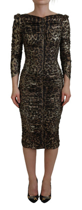 Dolce & Gabbana Multicolor Leopard Bodycon Etuikleid Midikleid