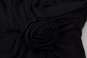 Dolce & Gabbana Schwarzes Wickelmantelkleid mit einer Schulter aus Wolle