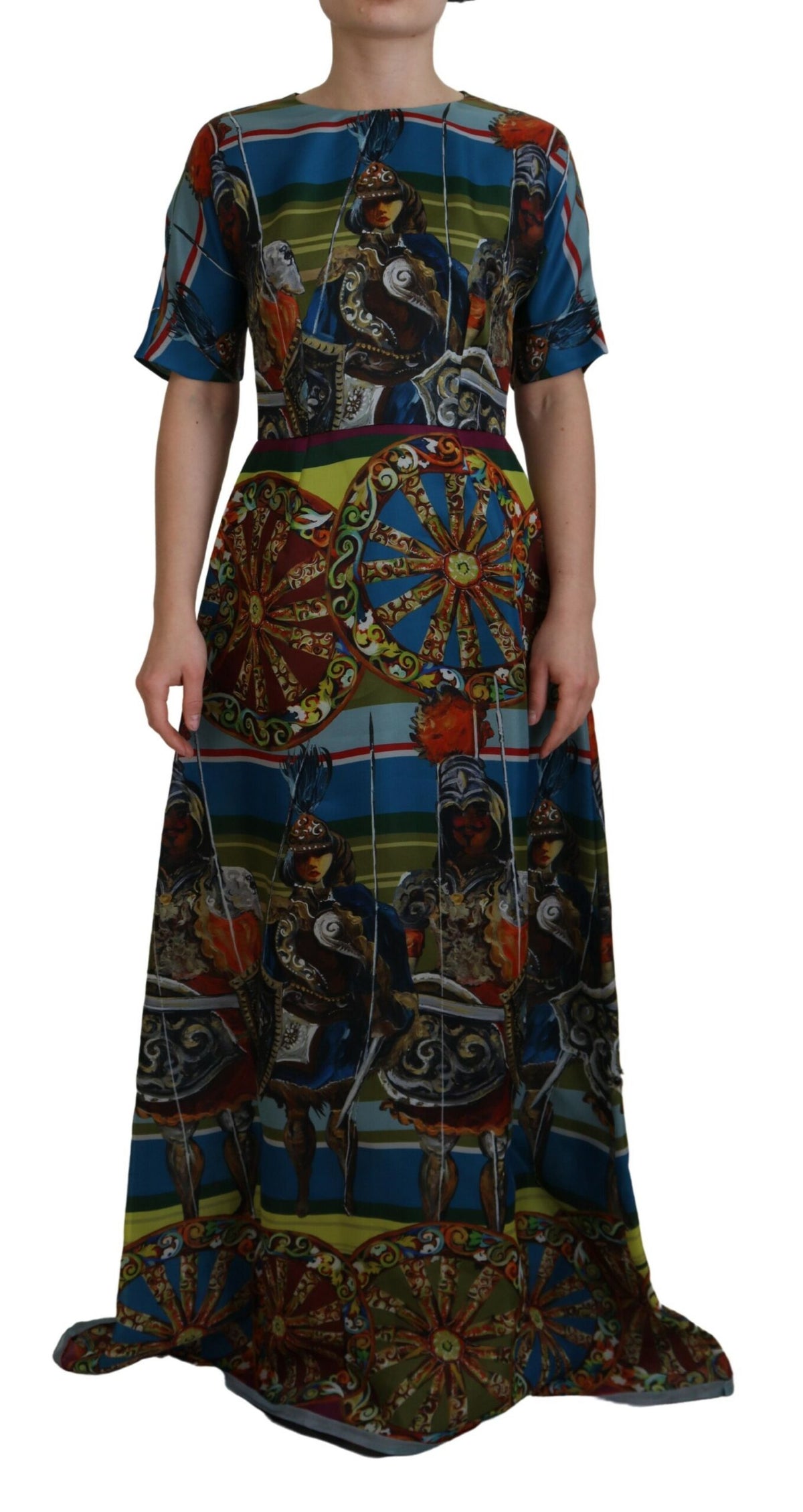 Dolce & Gabbana Multicolor Sicily Seide A-Linie Langes Kleid