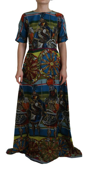 Dolce & Gabbana Multicolor Sicily Seide A-Linie Langes Kleid