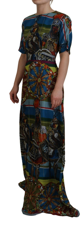 Dolce & Gabbana Multicolor Sicily Seide A-Linie Langes Kleid