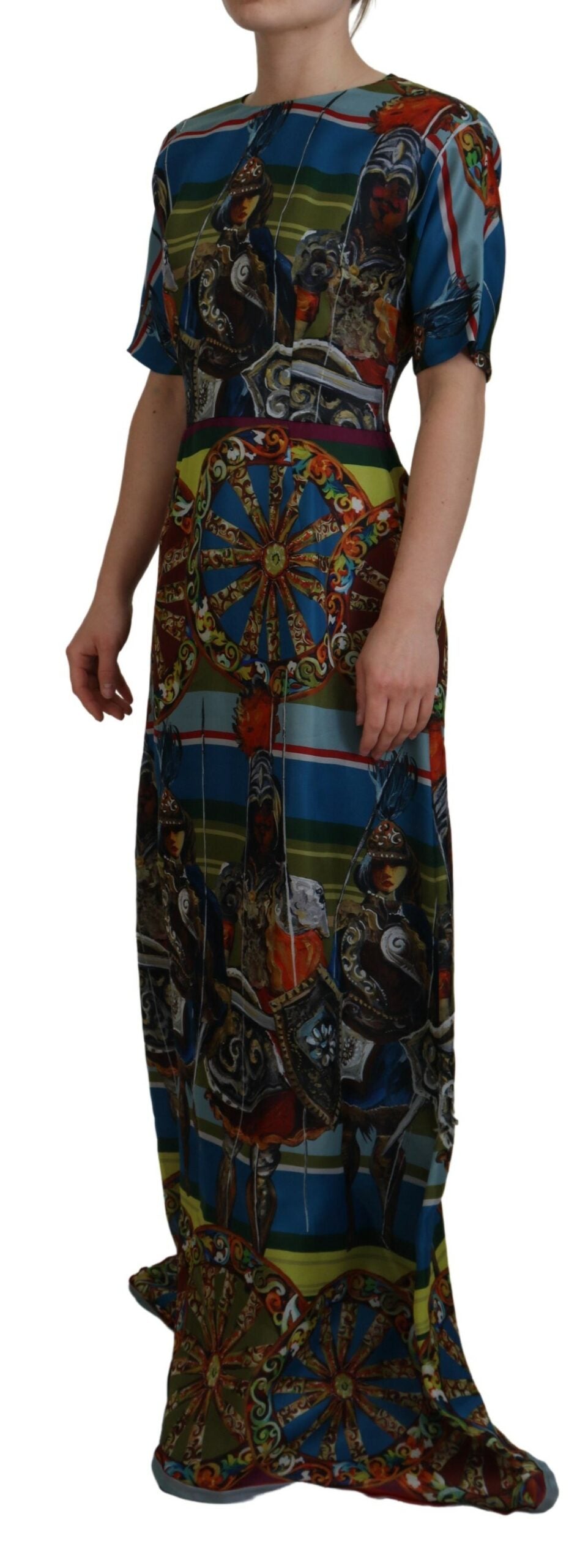 Dolce & Gabbana Multicolor Sicily Seide A-Linie Langes Kleid
