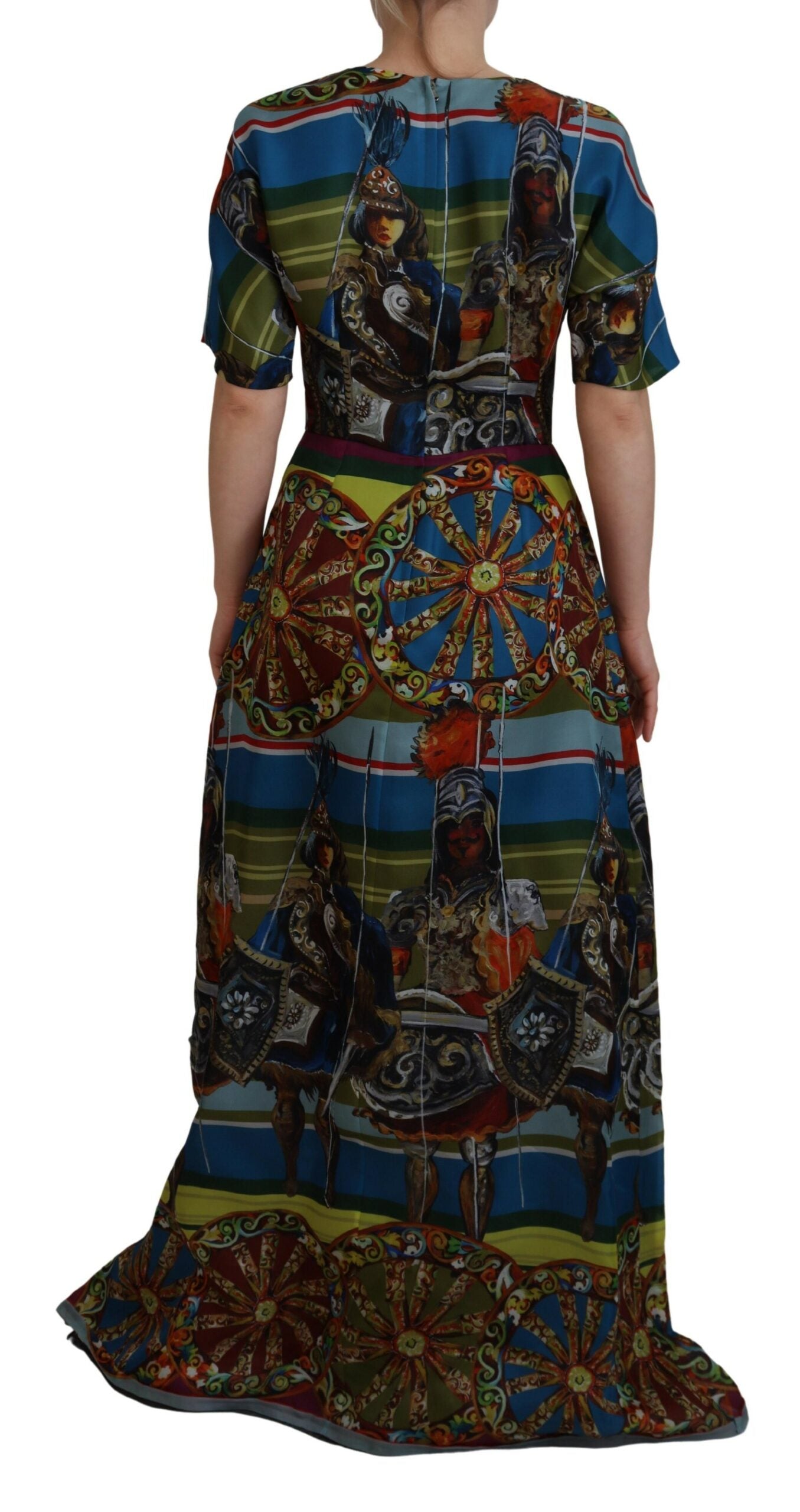 Dolce & Gabbana Multicolor Sicily Seide A-Linie Langes Kleid