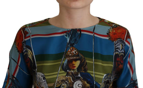 Dolce & Gabbana Multicolor Sicily Seide A-Linie Langes Kleid