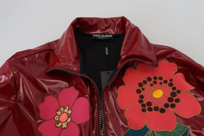 Dolce & Gabbana Maroon Floral Full Zip Polyester Damen Jacke