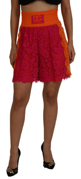 Dolce & Gabbana Rosa Orange Spitze Baumwolle Hohe Taille Shorts
