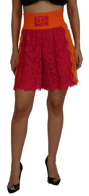 Dolce & Gabbana Rosa Orange Spitze Baumwolle Hohe Taille Shorts